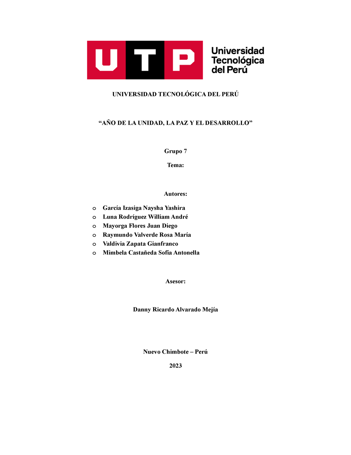 Avance De Proyecto 2 Jdjjdjdkdkdkdkdk Universidad TecnolÓgica Del PerÚ “aÑo De La Unidad La 4122