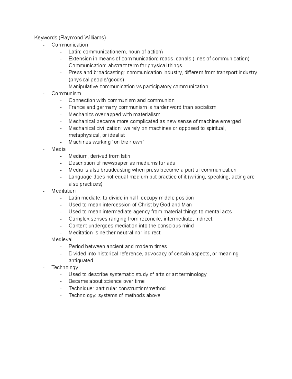 Keywords (Raymond Williams)Notes - Keywords (Raymond Williams ...
