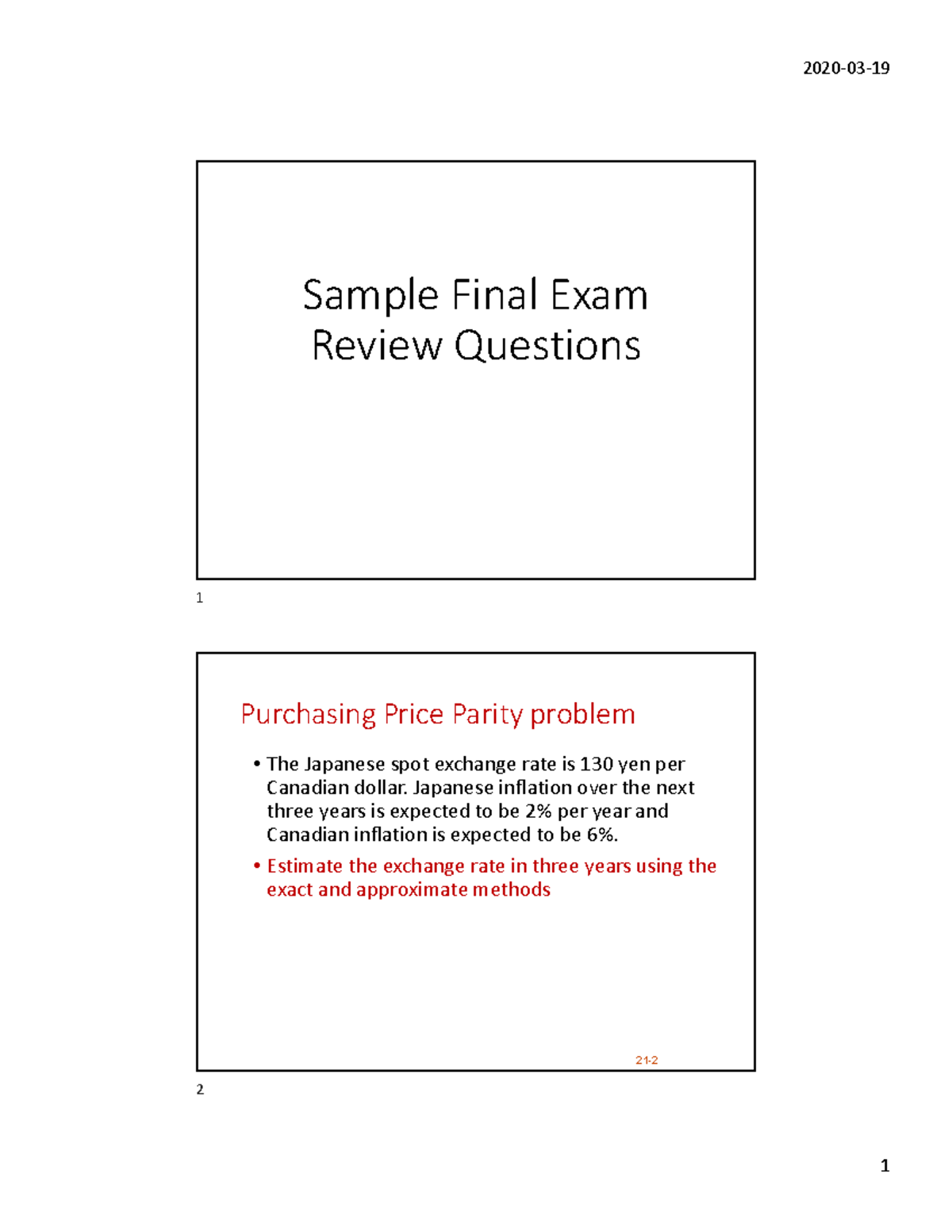 Corpfin review questions - Sample Final Exam Review Questions ...