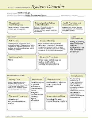 Frail chest - ACTIVE LEARNING TEMPLATES System Disorder STUDENT NAME ...