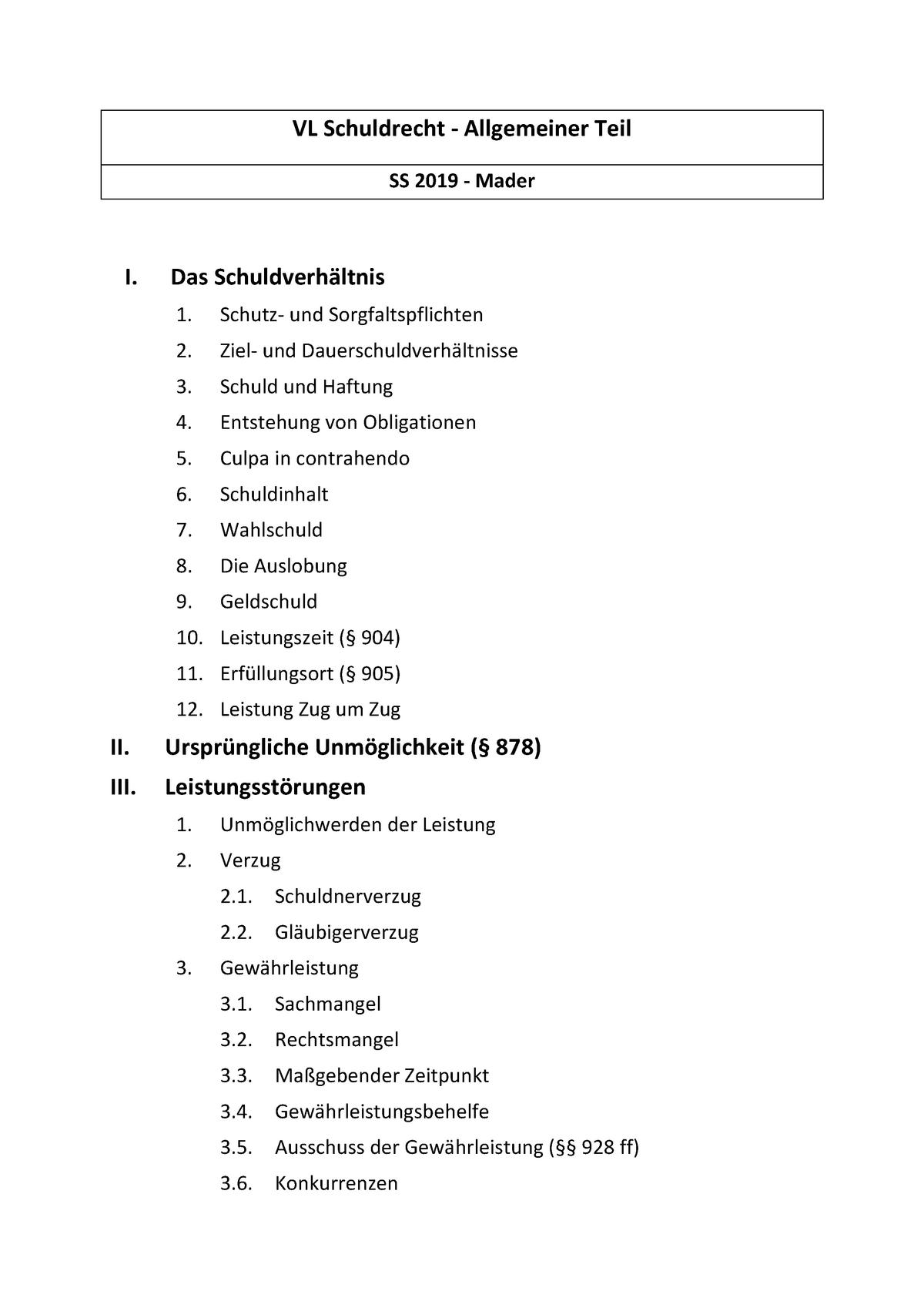 Bürgerliches Recht - Schuldrecht - VL Schuldrecht ‐ Allgemeiner Teil SS ...