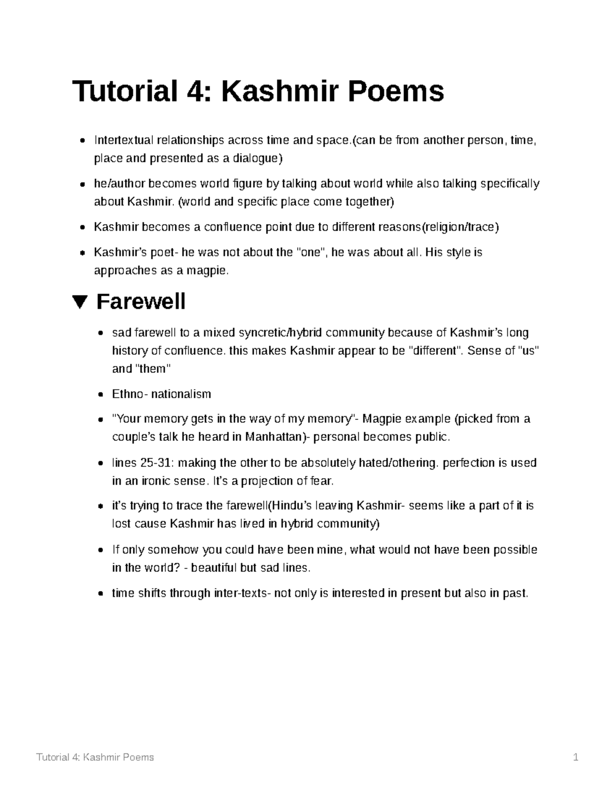 Kashmir Poems- farewell - Tutorial 4: Kashmir Poems 1 Tutorial 4 ...