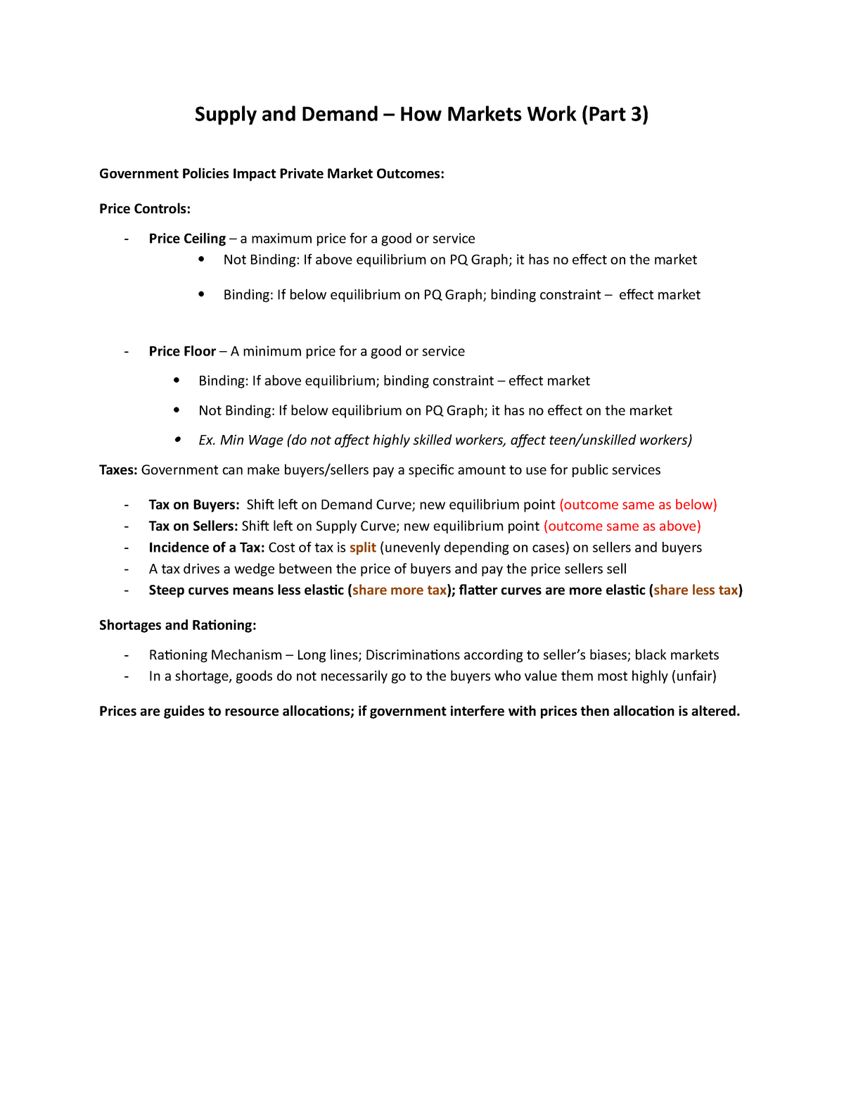 Econ Chapter 6 Summary Introduction To Microeconomics