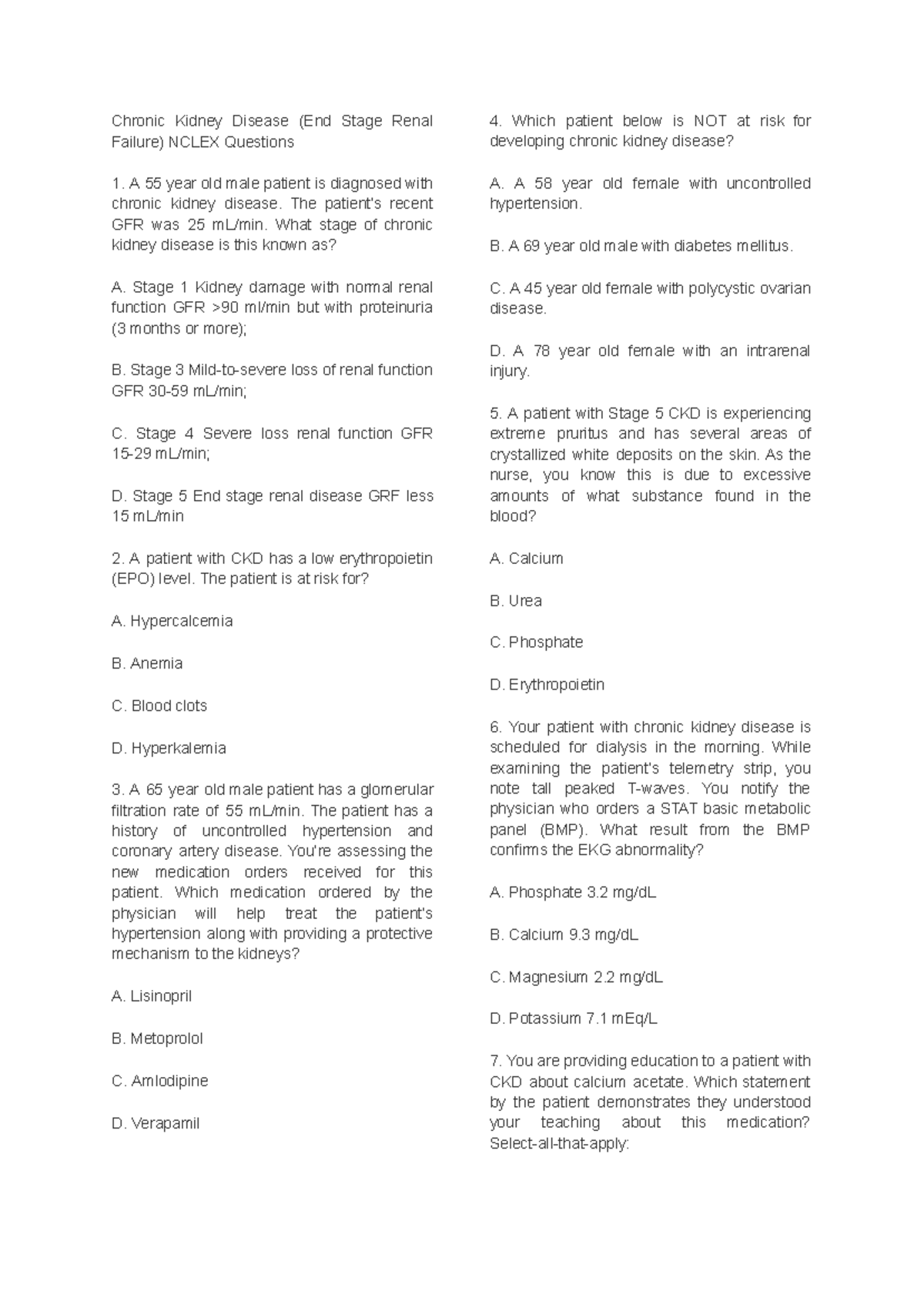 Renal(Registeredrn) noans - Chronic Kidney Disease (End Stage Renal ...