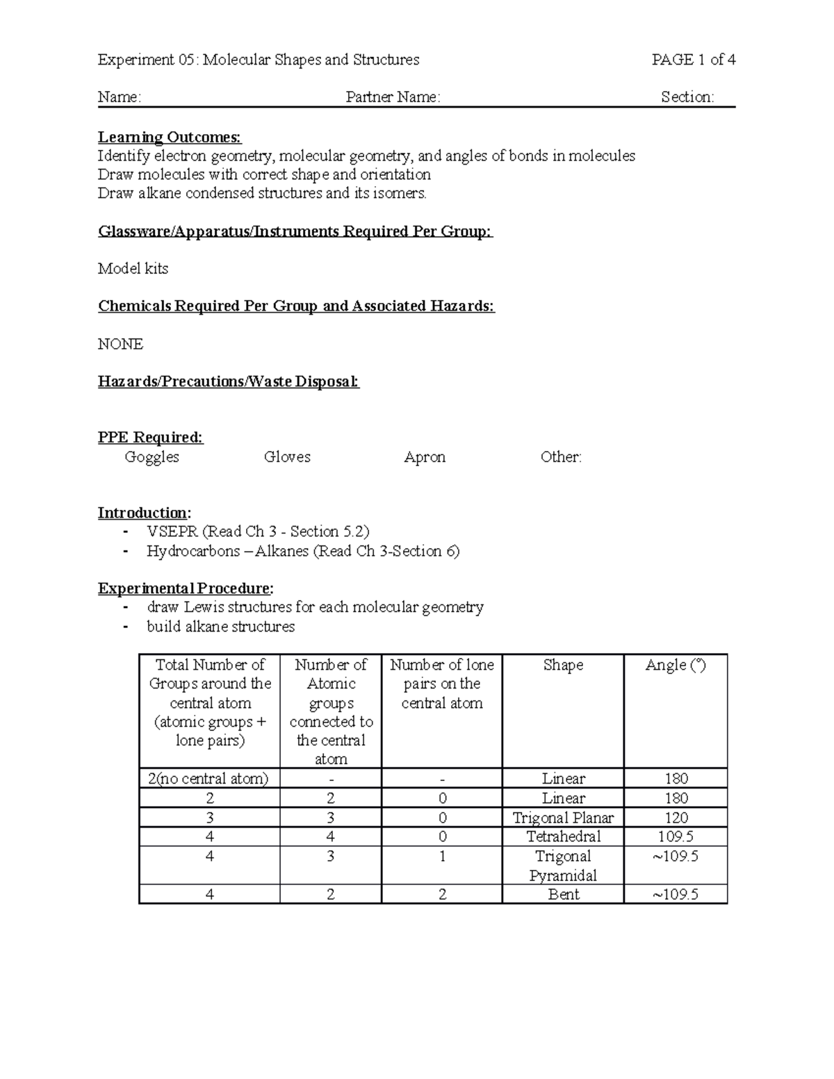 Lab 5 Lab five done in class Name Partner Name Section Learning
