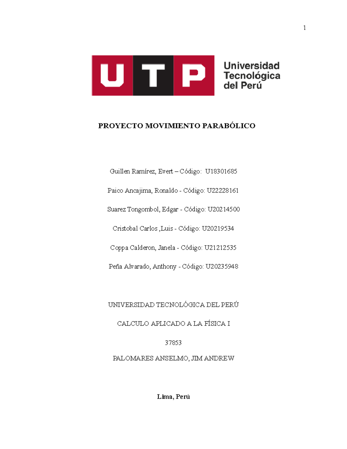 Proyecto Movimiento Parabólico-1 - 1 PROYECTO MOVIMIENTO PARABÓLICO ...