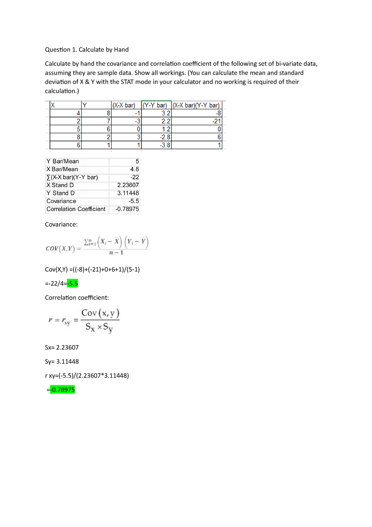 THA 2 Got 10/10 Question 1. Calculate by Hand Calculate by hand the