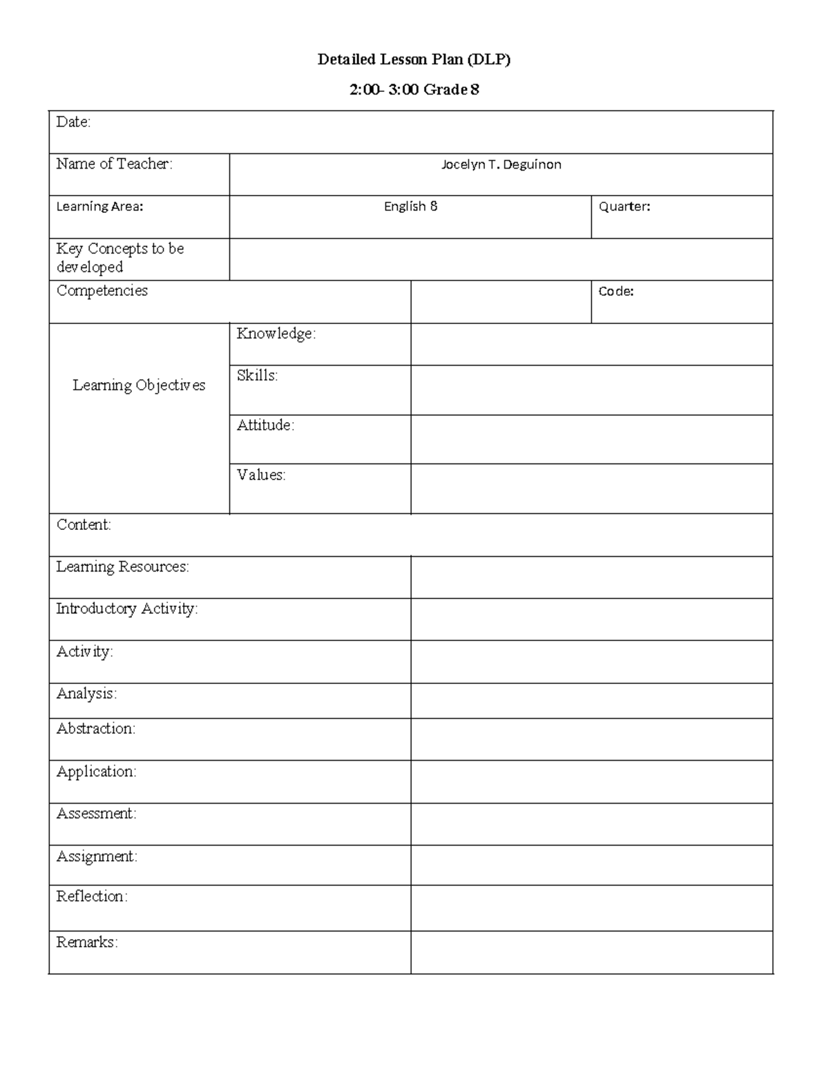 IPlan-Template - Lesson - Secondary Education - Detailed Lesson Plan ...