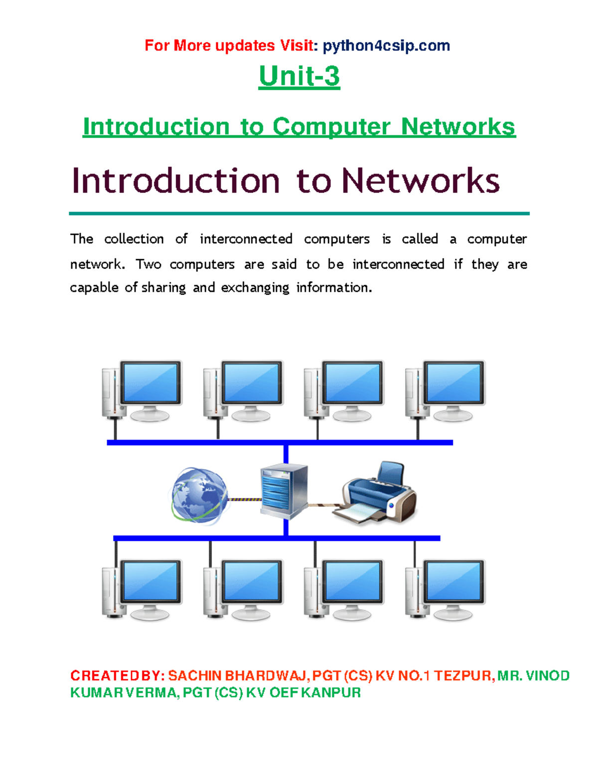 Introduction to computer Networks - For More updates Visit: python4csip ...