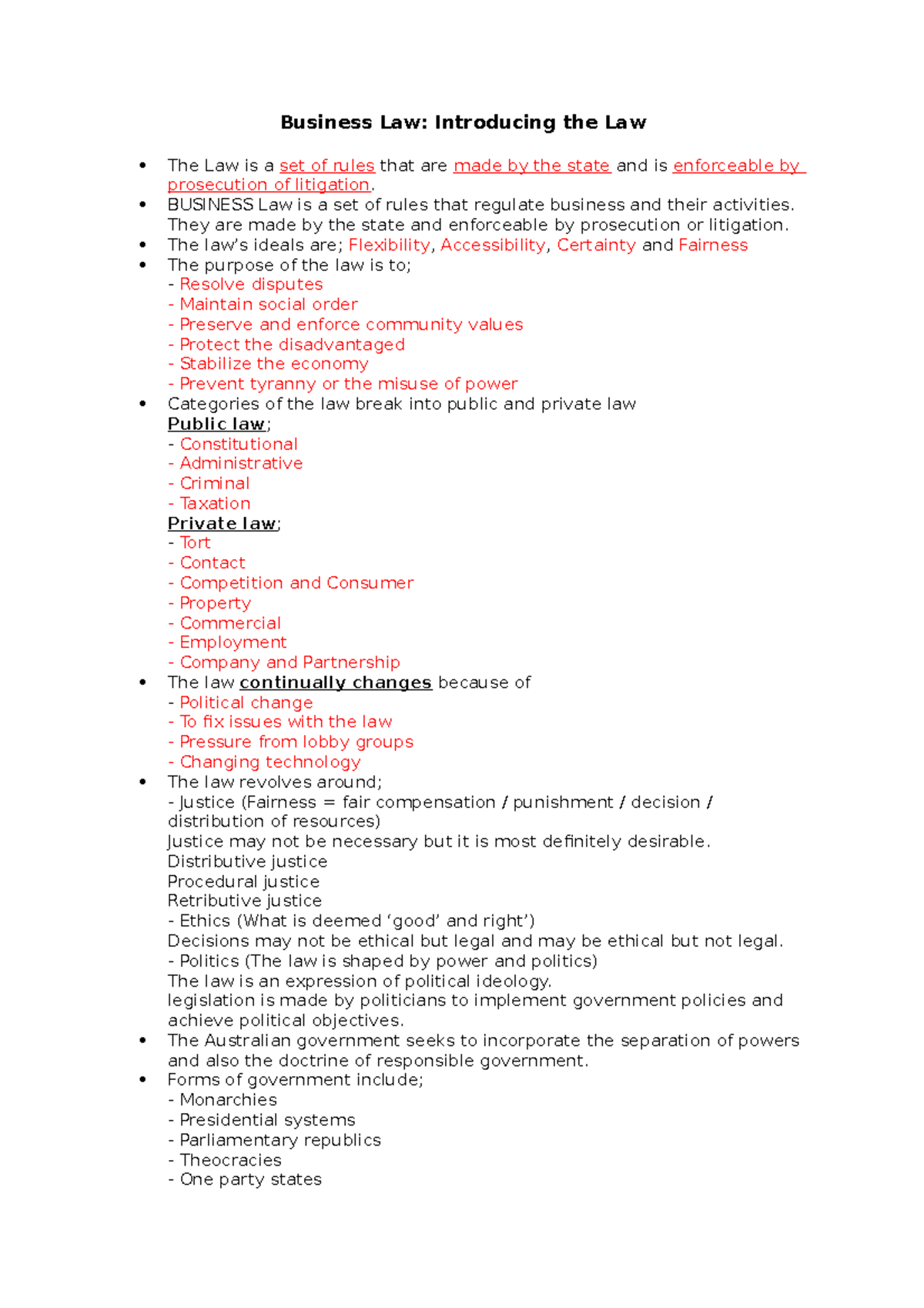 Business Law - Compiled Lecture Notes - Lecture note, lectures 1 - 11 ...