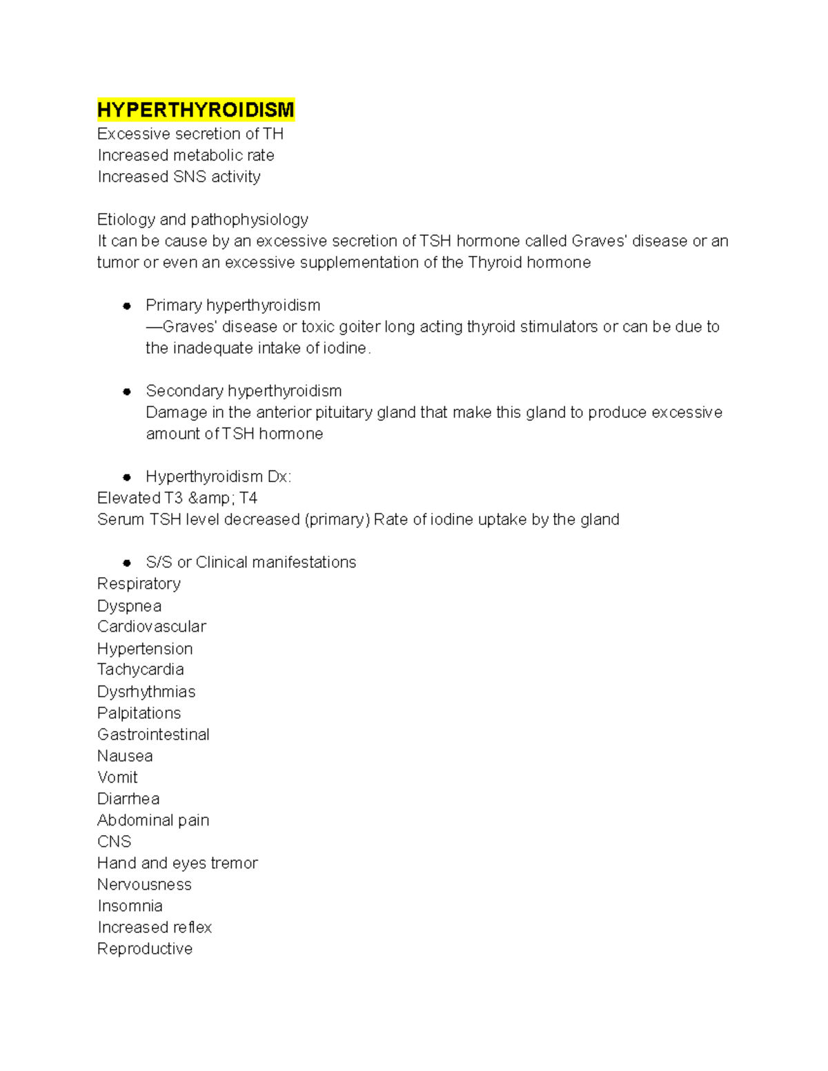Hyperthyroidism - HYPERTHYROIDISM Excessive secretion of TH Increased ...