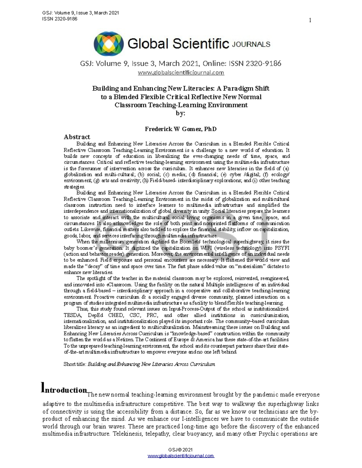 Building and Enhancing New Literacies A Paradigm Shift to a Blended ...