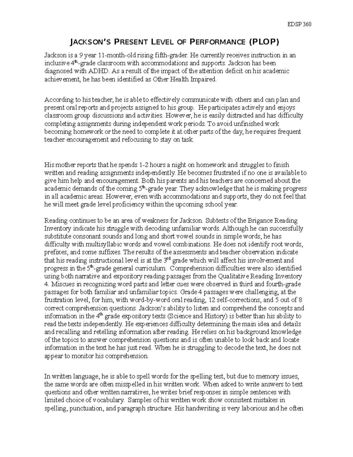 Jacksons+Present+Level+of+Performance+%28PLOP%29 - EDSP 360 JACKSON’S ...