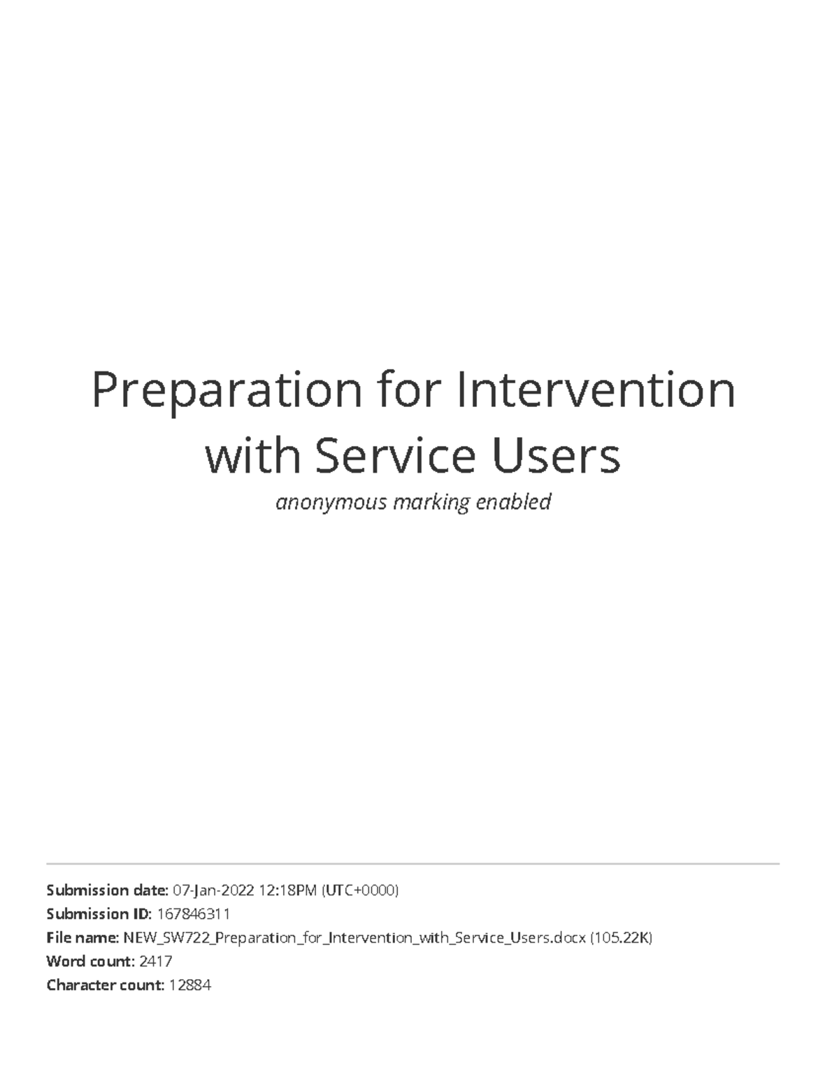 Preparation for Intervention with Service Users Preparation for