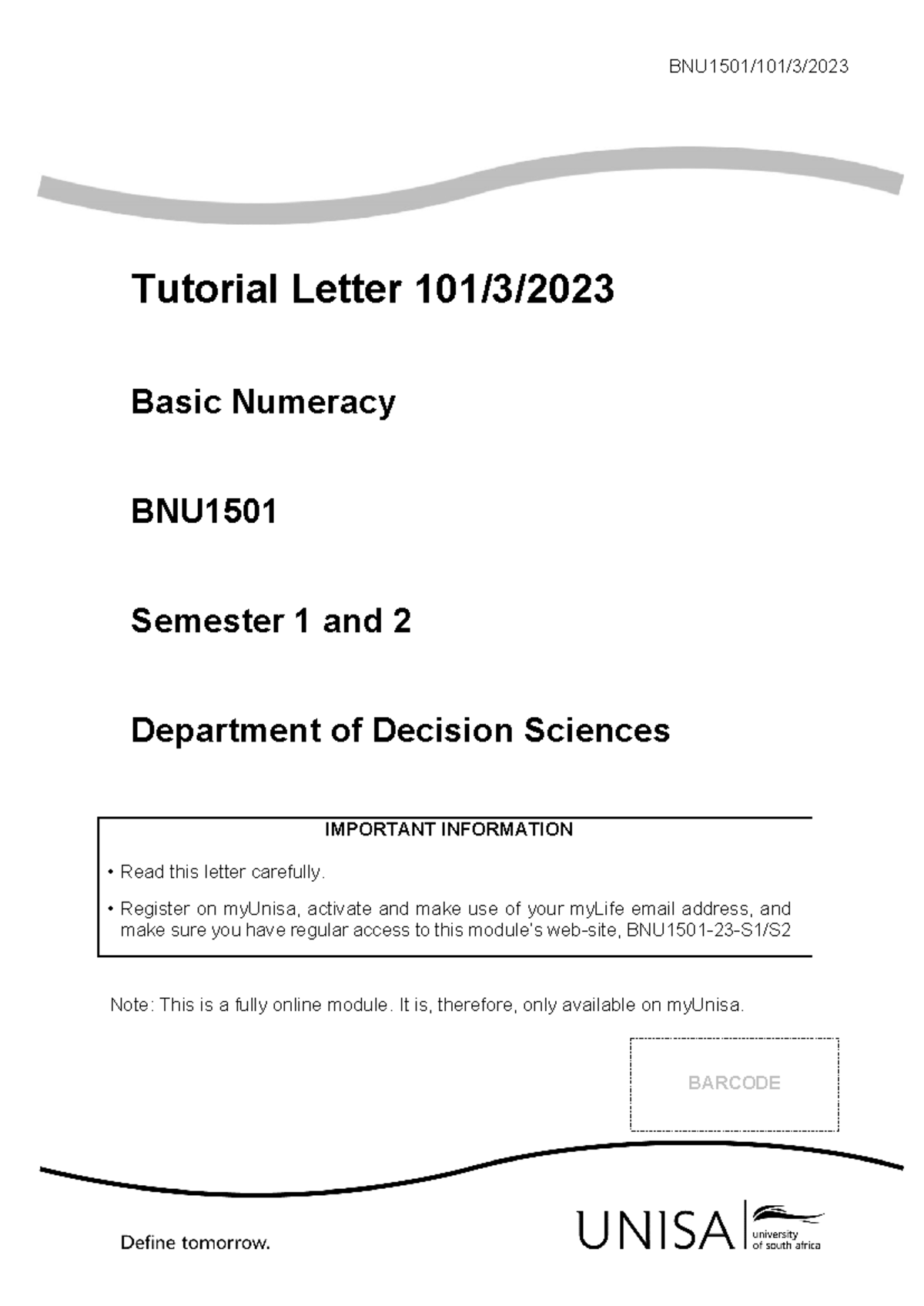 BNU1501 TL101 2023 3 b - Tutorial Letter 101 - BNU1501/101/3/ Tutorial ...