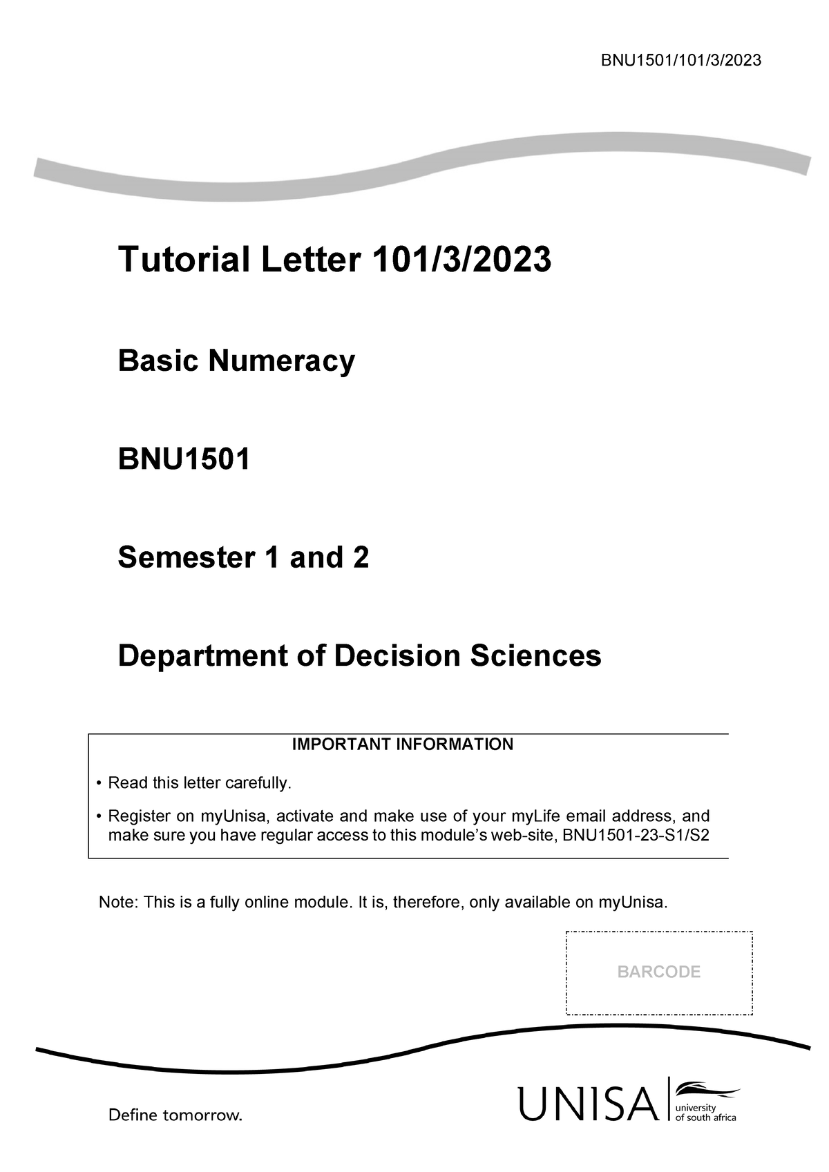 BNU1501 TL101 2023 3 B - Tutorial Letter 101 - BNU1501/101/3/ Tutorial ...