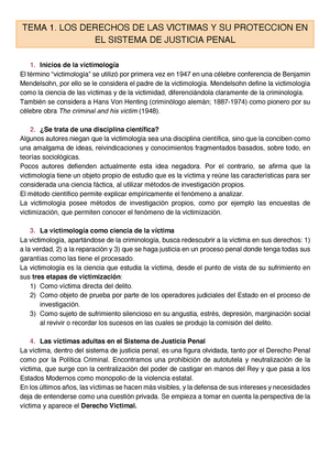 Tema 1 Juridica - Apunts 1 - TEMA 1. LOS DERECHOS DE LAS VÍCTIMAS Y SU  PROTECCIÓN EN EL SISTEMA DE - Studocu