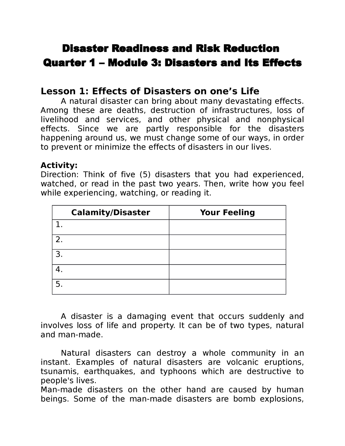 3- Disaster And Effects - Disaster Readiness And Risk Reduction Quarter ...