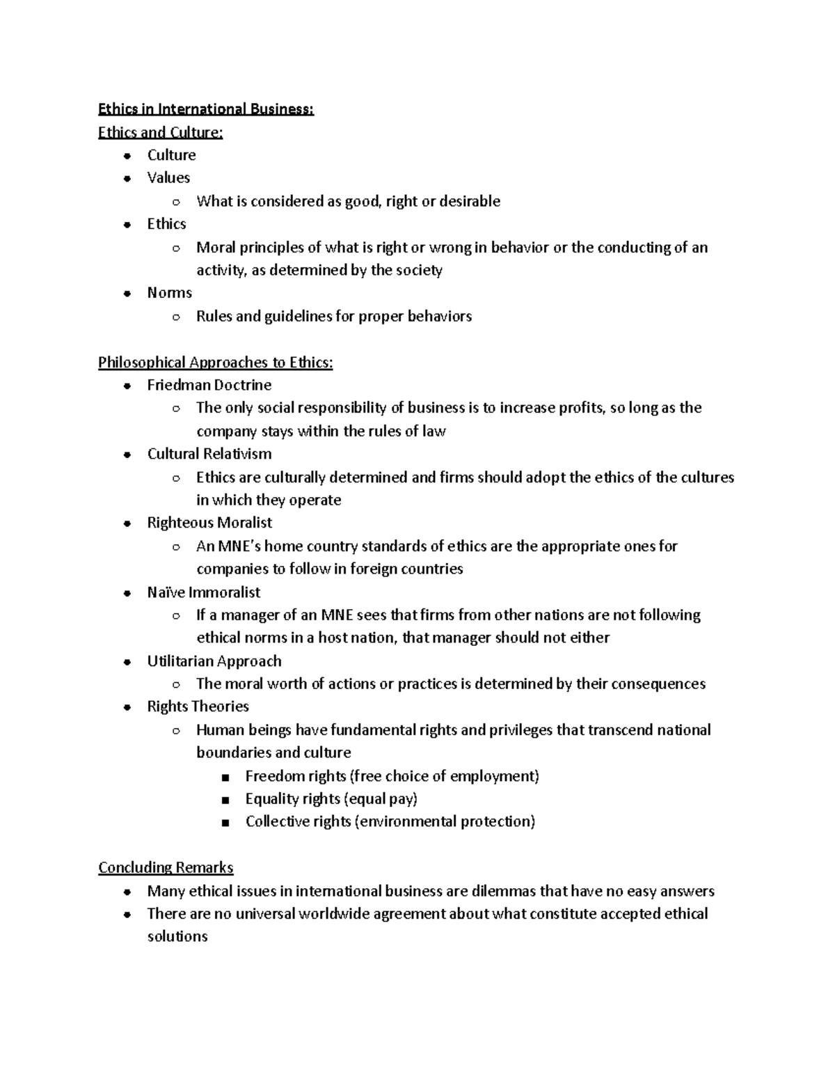 Principles of International Business Notes Six - Ethics in ...