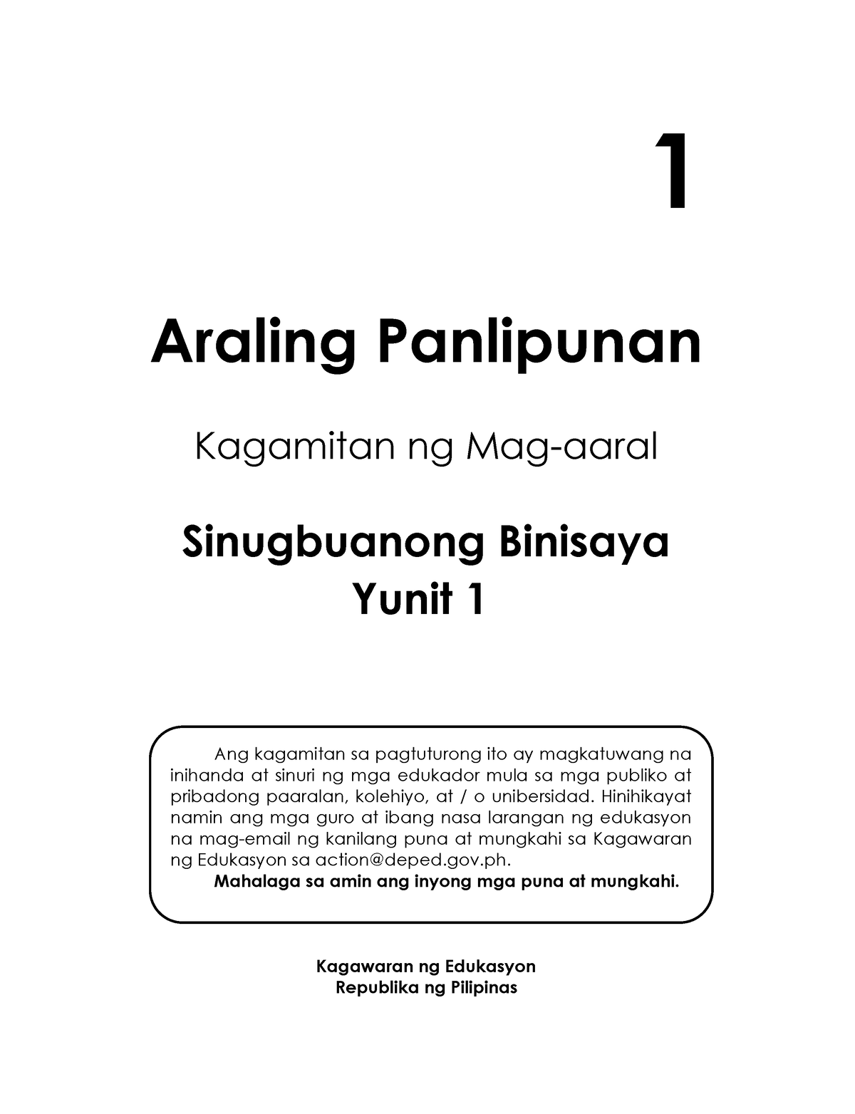 Ap Sinugbuanong Binisaya Unit 1 Learners Material I 1 Araling Panlipunan Kagamitan Ng Mag 6839