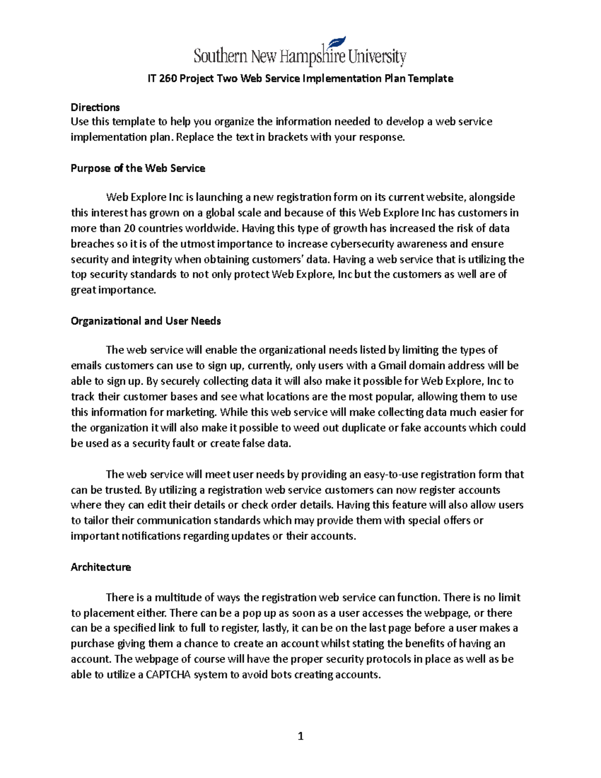 IT 260 Project Two Web Service Implementation Plan - Replace the text ...