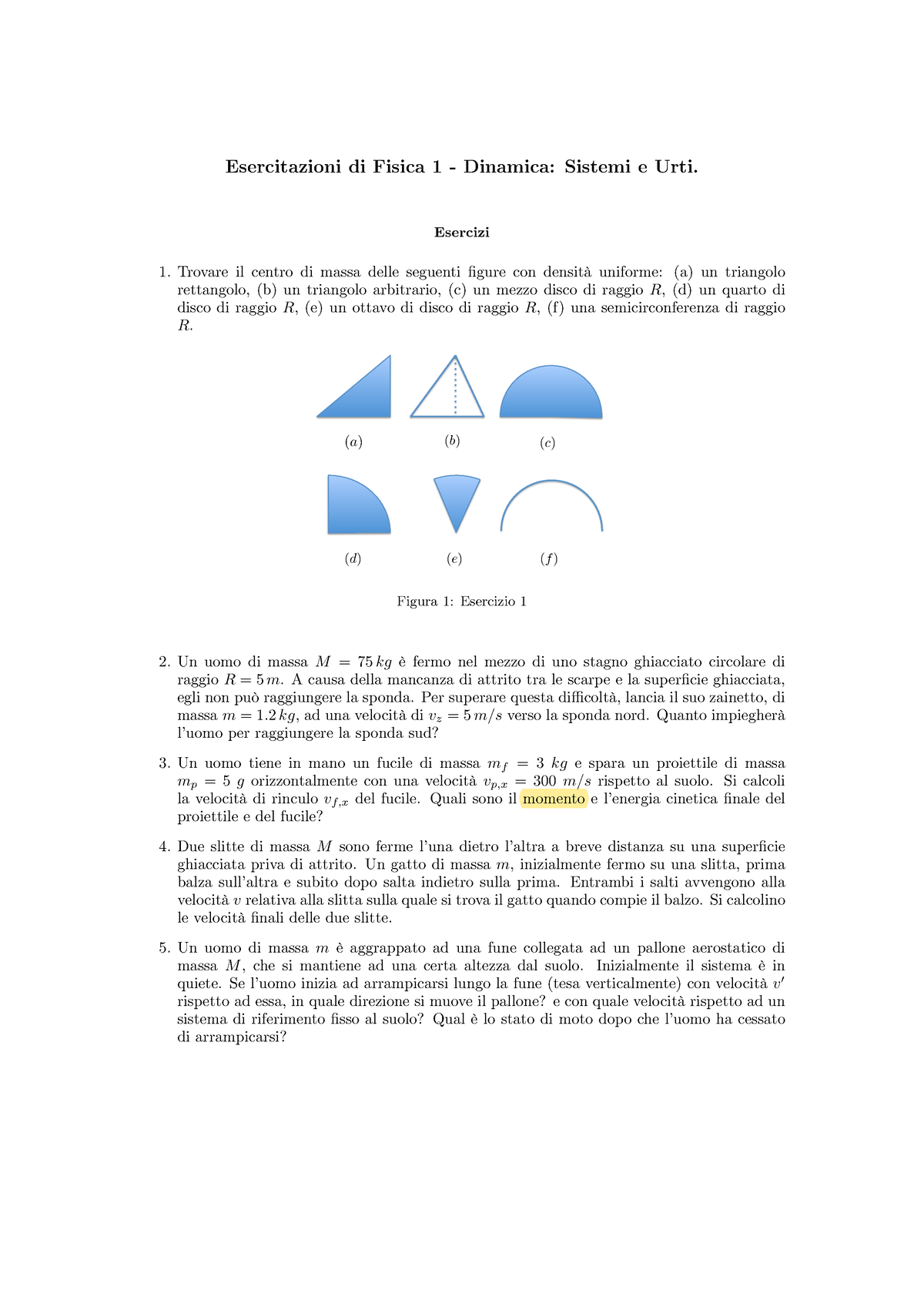 Esercizi Fisica Su Sistemi-urti - Esercitazioni Di Fisica 1 - Dinamica ...