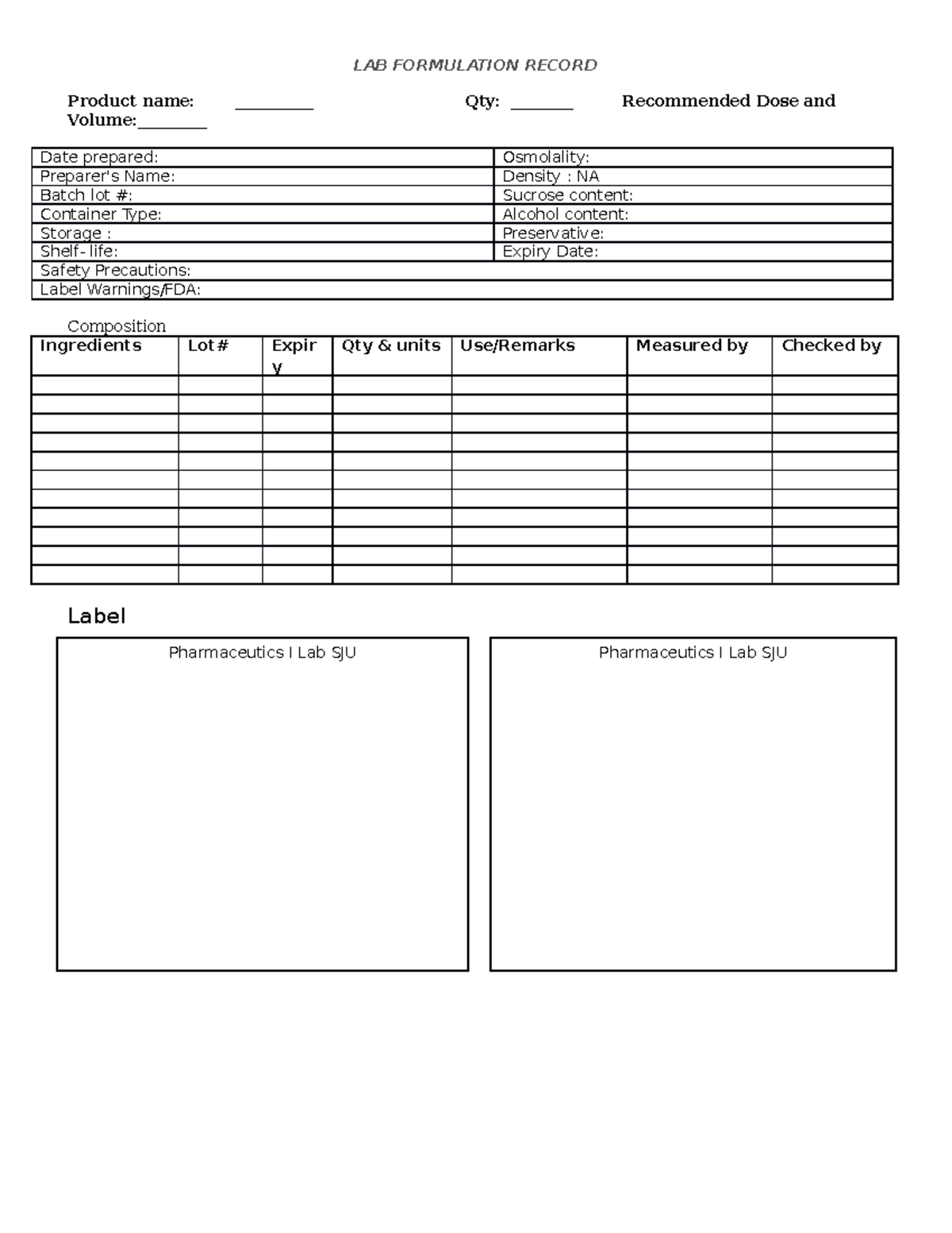 F21 PPI LAB Record Forms-3 - LAB FORMULATION RECORD Product name ...