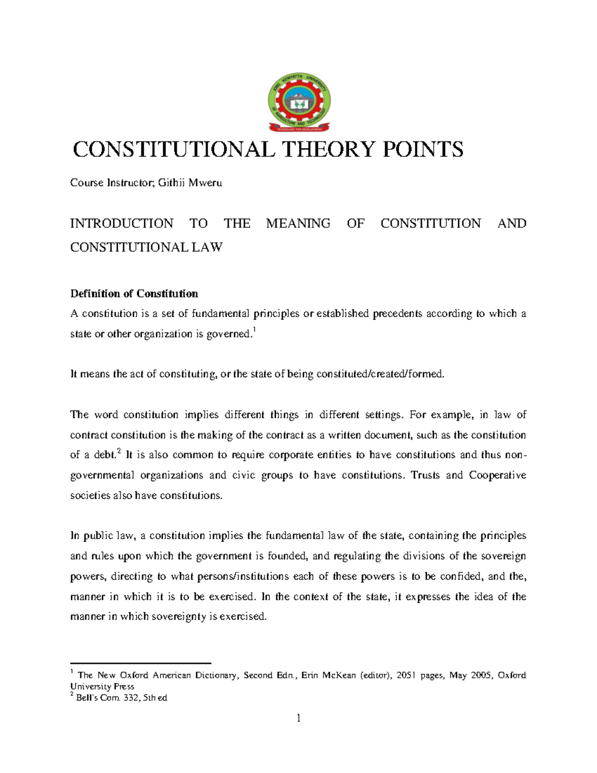 Constitutional Theory Points 2019 in Kenya CONSTITUTIONAL THEORY