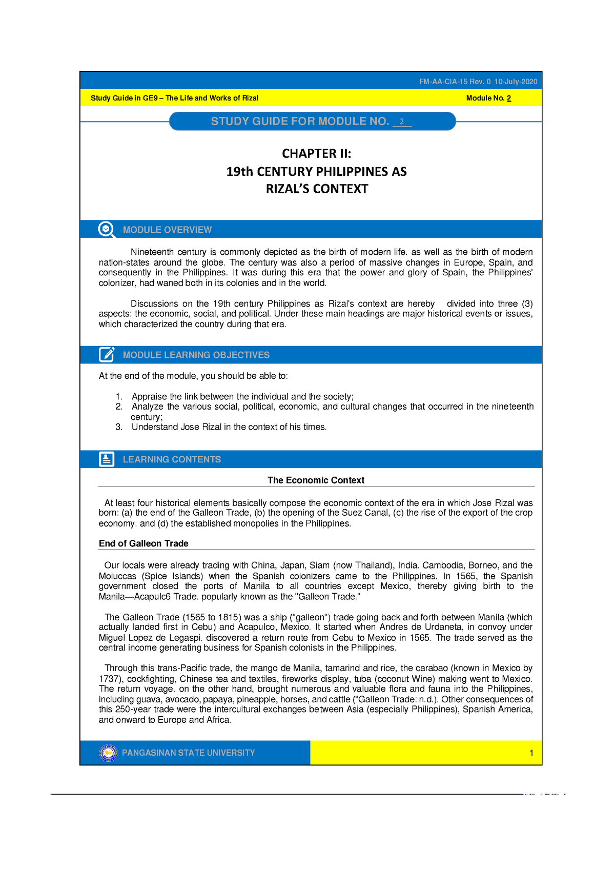 GE9 Module 2 19th Century Philippines as Rizals Context - Study Guide ...