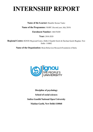 EI Report Smaple - masters in psychology - IGNOU - Studocu