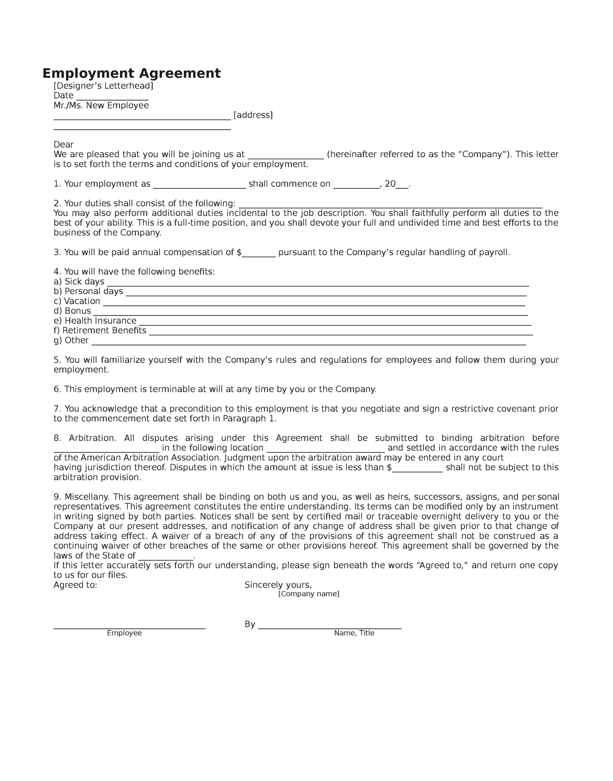 Form 24 Employment Agreement Template From The Business And Legal   Thumb 1200 1530 