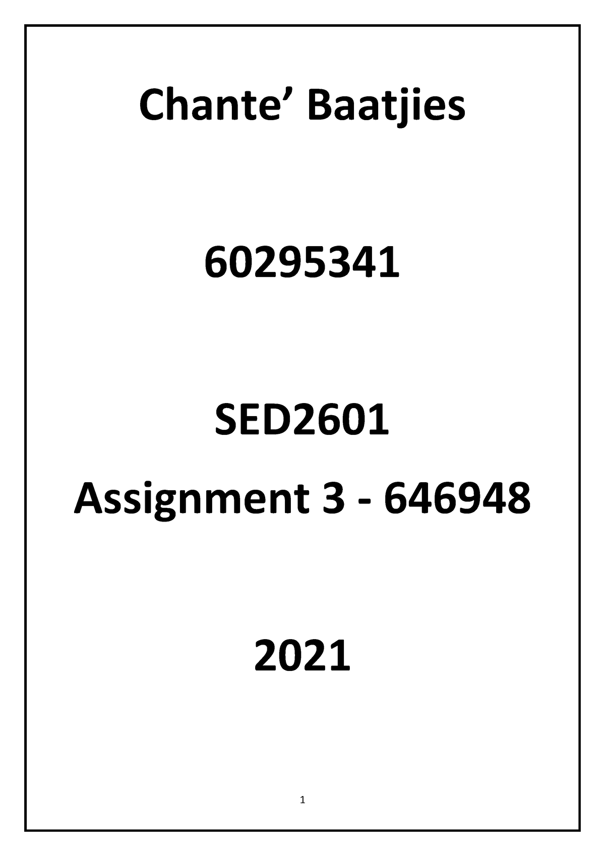 sed2601 assignment 3 memo