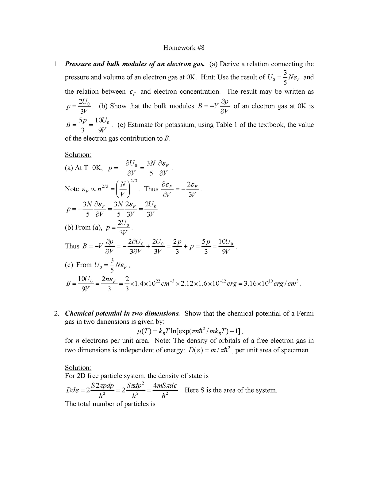 Hw 8 Solution Solution Of Hw 8 Homework Pressure And Bulk Modules Of An Studocu