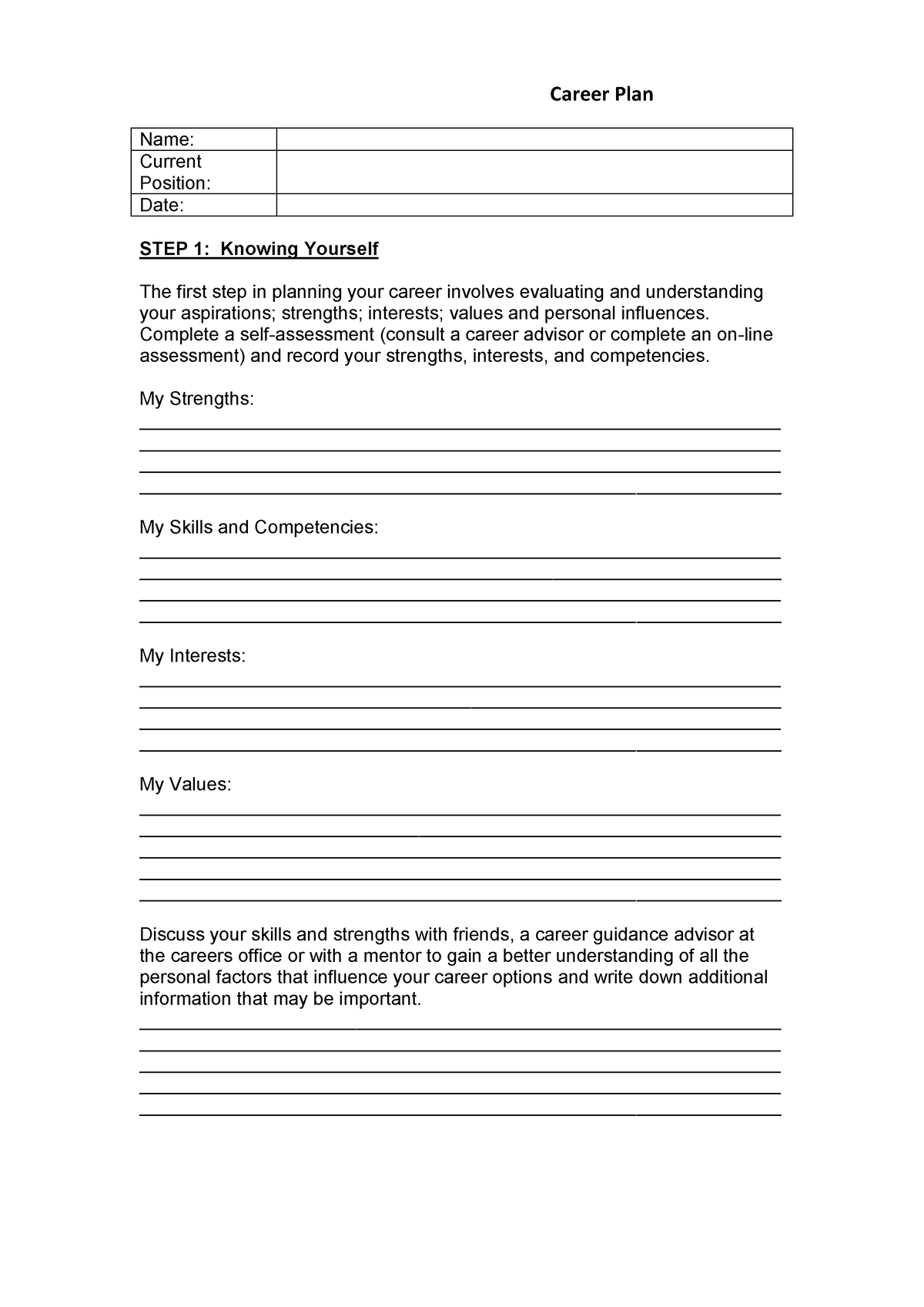 Career-plan-template - Career Plan Name: Current Position: Date: STEP 1 ...