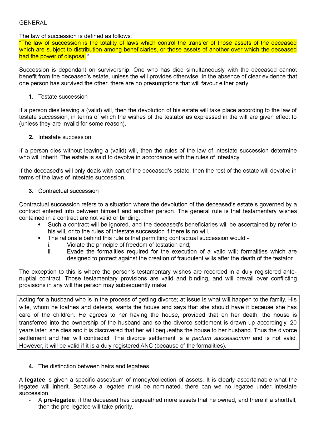 Law Of Succession 1 Lecture Notes 1 GENERAL The Law Of Succession 