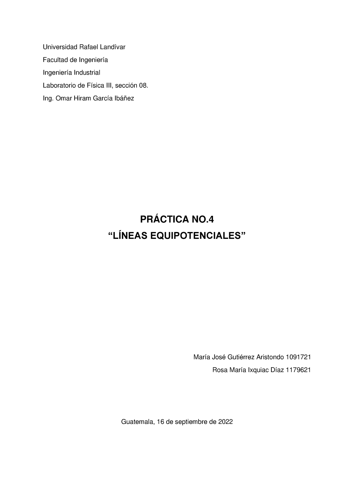 Práctica 4 - Líneas Equipotenciales - Universidad Rafael Landívar ...