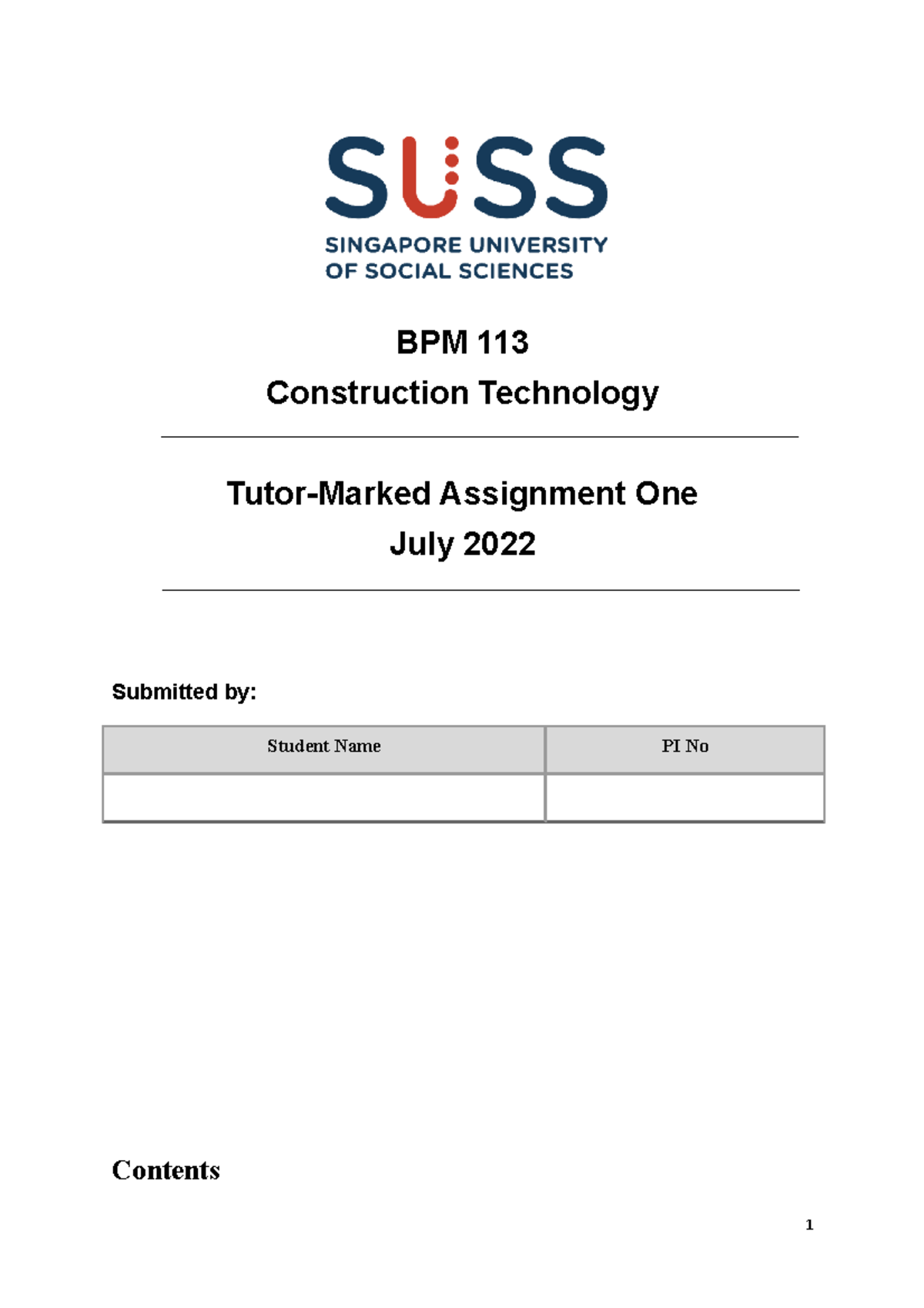 BPM113 TMA01 July 2022 - TMA 1 Answers - BPM 113 Construction ...