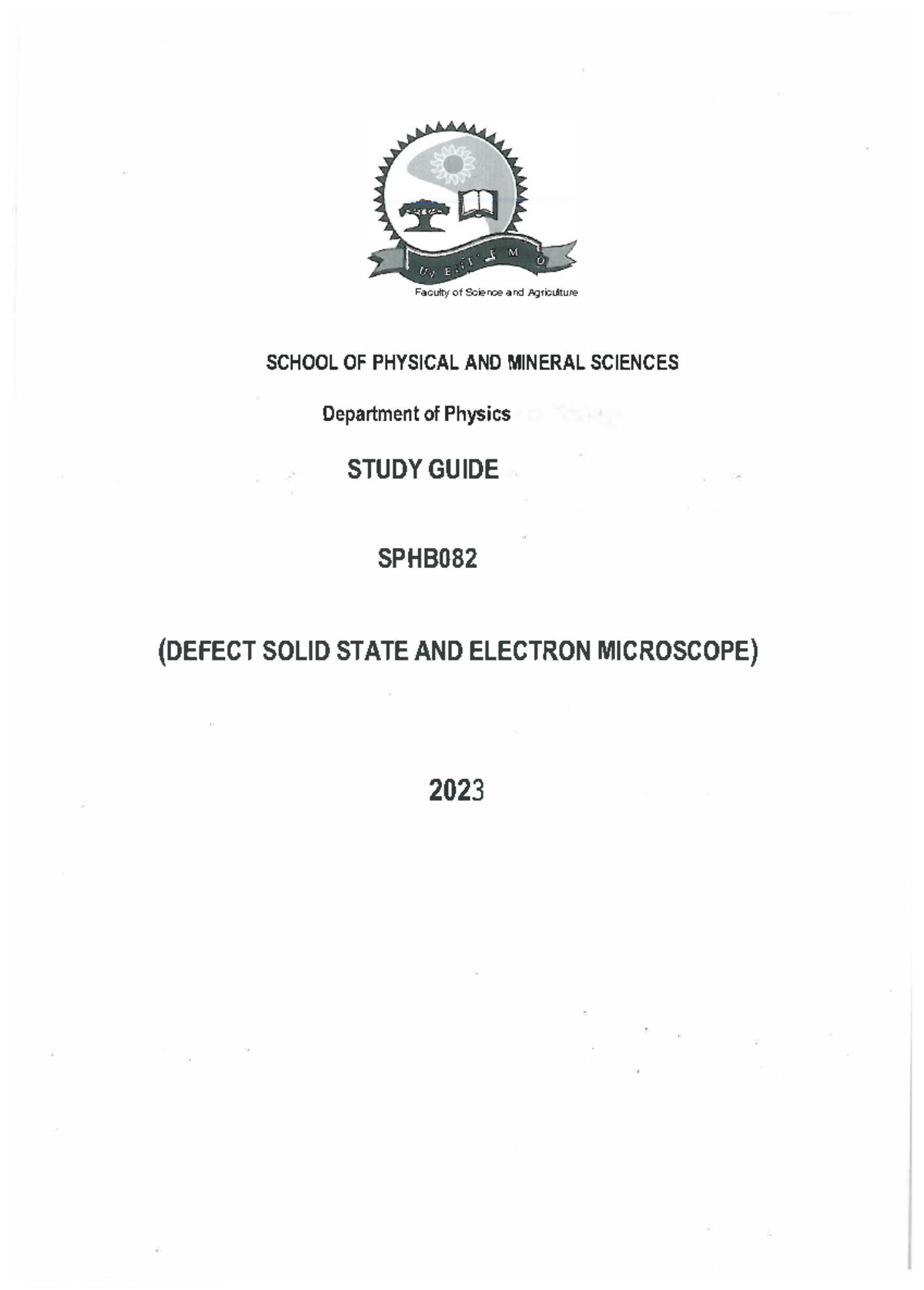 SPHB082-Defect Solid State Physics Study Guide 2023 - Faculty of ...