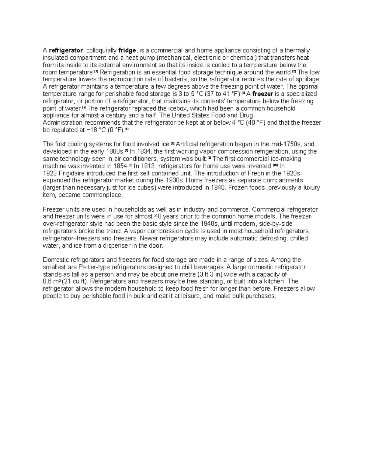 Refrigerator This Documents Has The Summary Of Refrigeration Topic Of