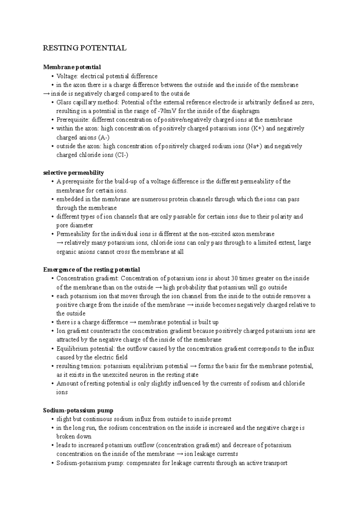 Foundations of biological psychology 2 Resting potential RESTING