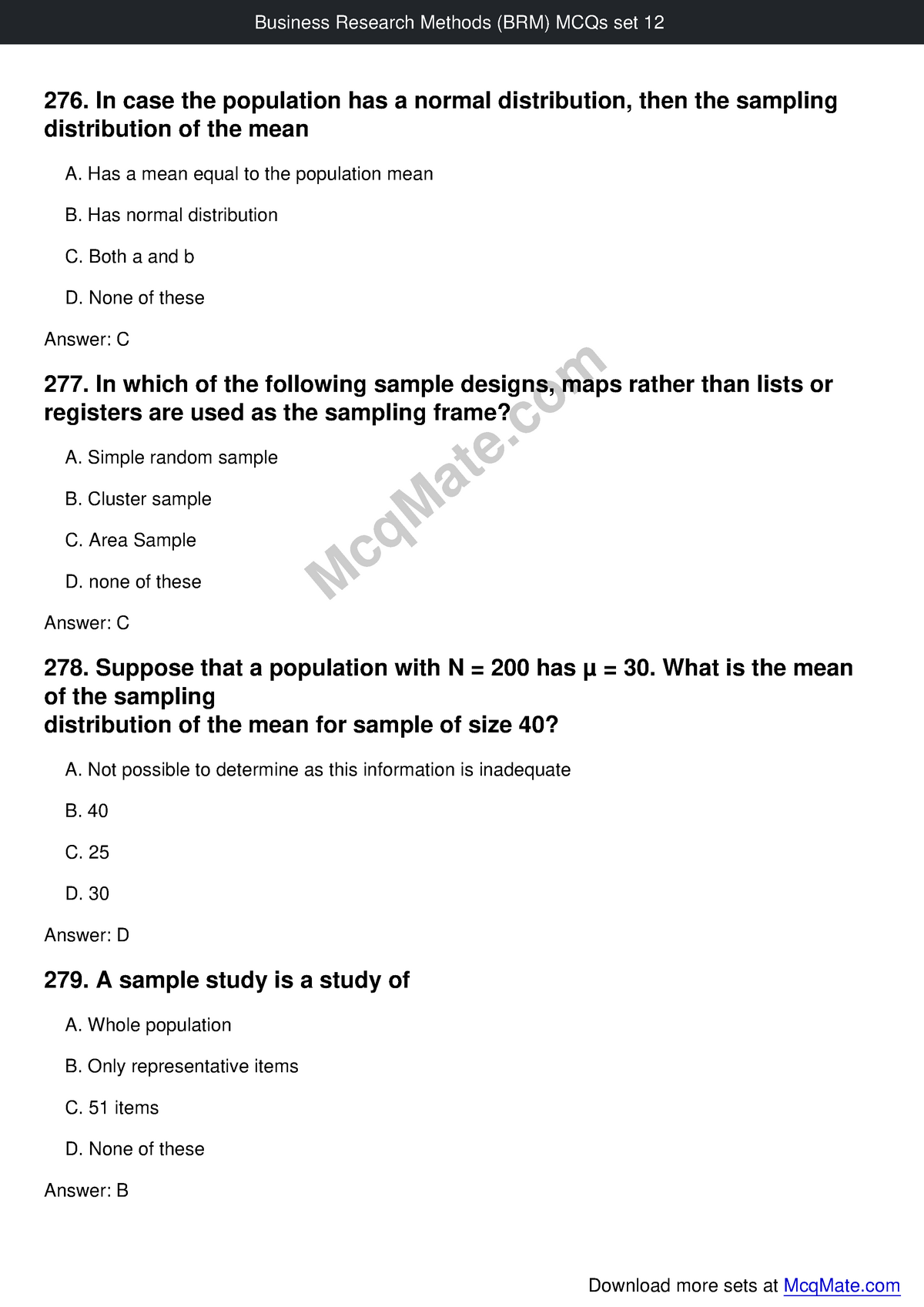 Business Research Methods (BRM) Solved MCQs Set 12 Mcq Mate - Bsc ...