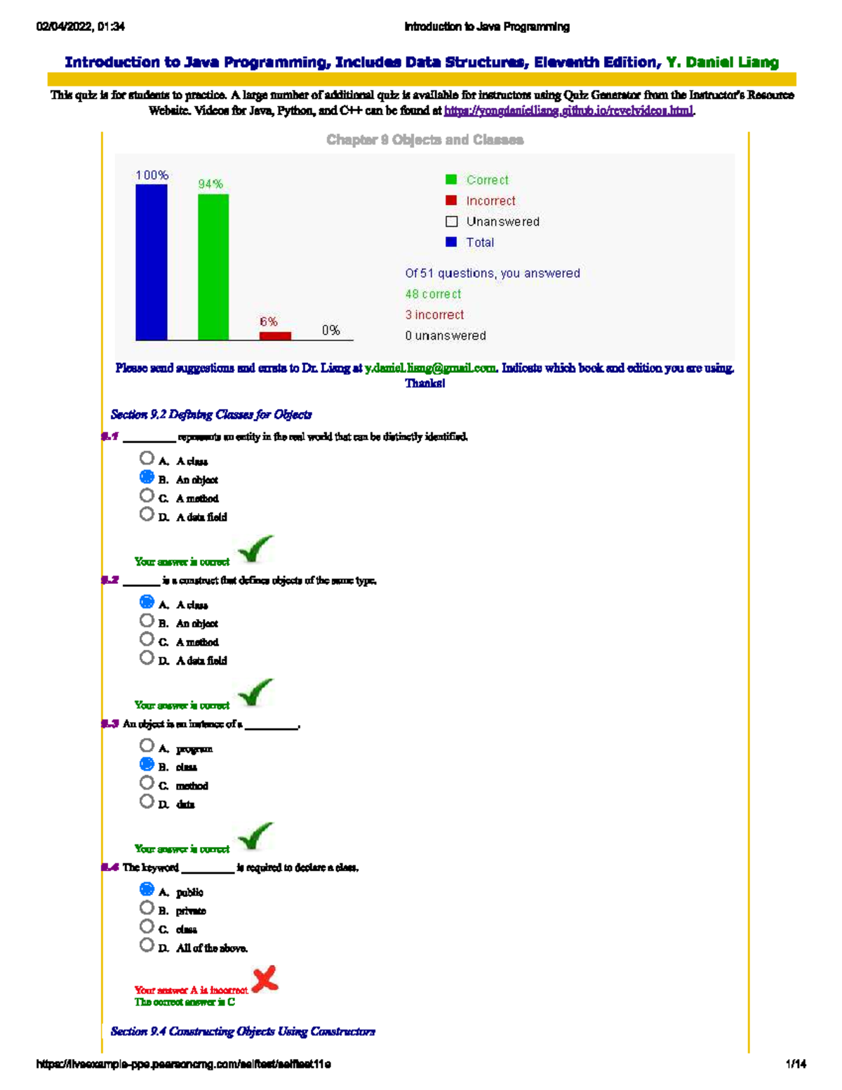 Self Exam 9 - Self check exam chapter 9 in intoduction to ...