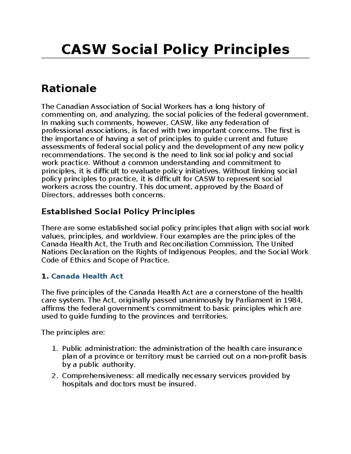 CASW Social Policy Principles - CASW Social Policy Principles Rationale ...