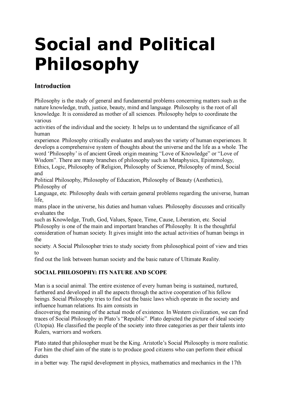 Introduction Social and Political Philosophy - Social and Political  Philosophy Introduction - Studocu