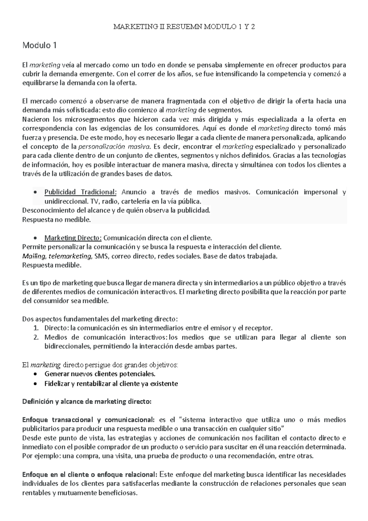 Marketing II Resuemn Modulo 1 Y 2 - MARKETING II RESUEMN MODULO 1 Y 2 ...