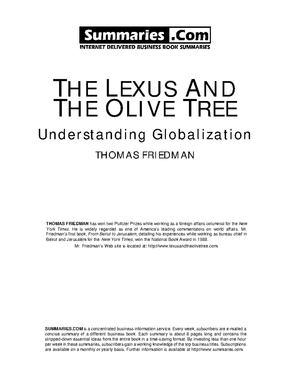 The lexus and the olive tree SUMMARIES is a concentrated business