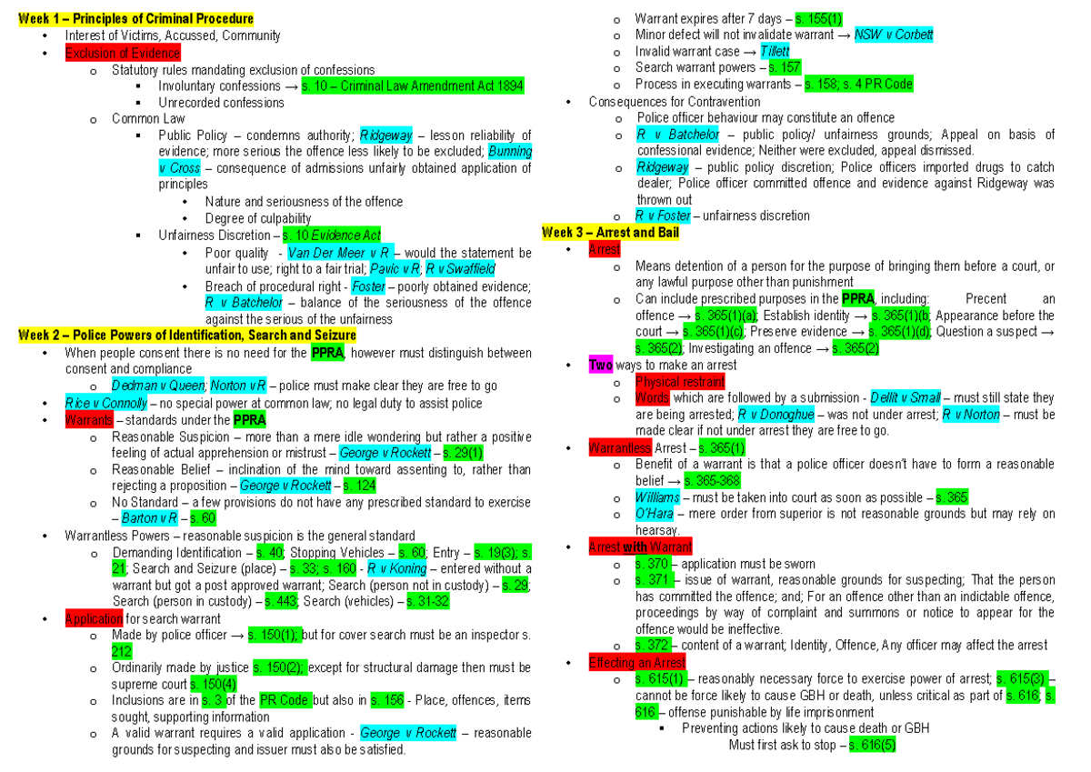 Criminal Law and Procedure B Notes Final - Week 1 – Principles of ...