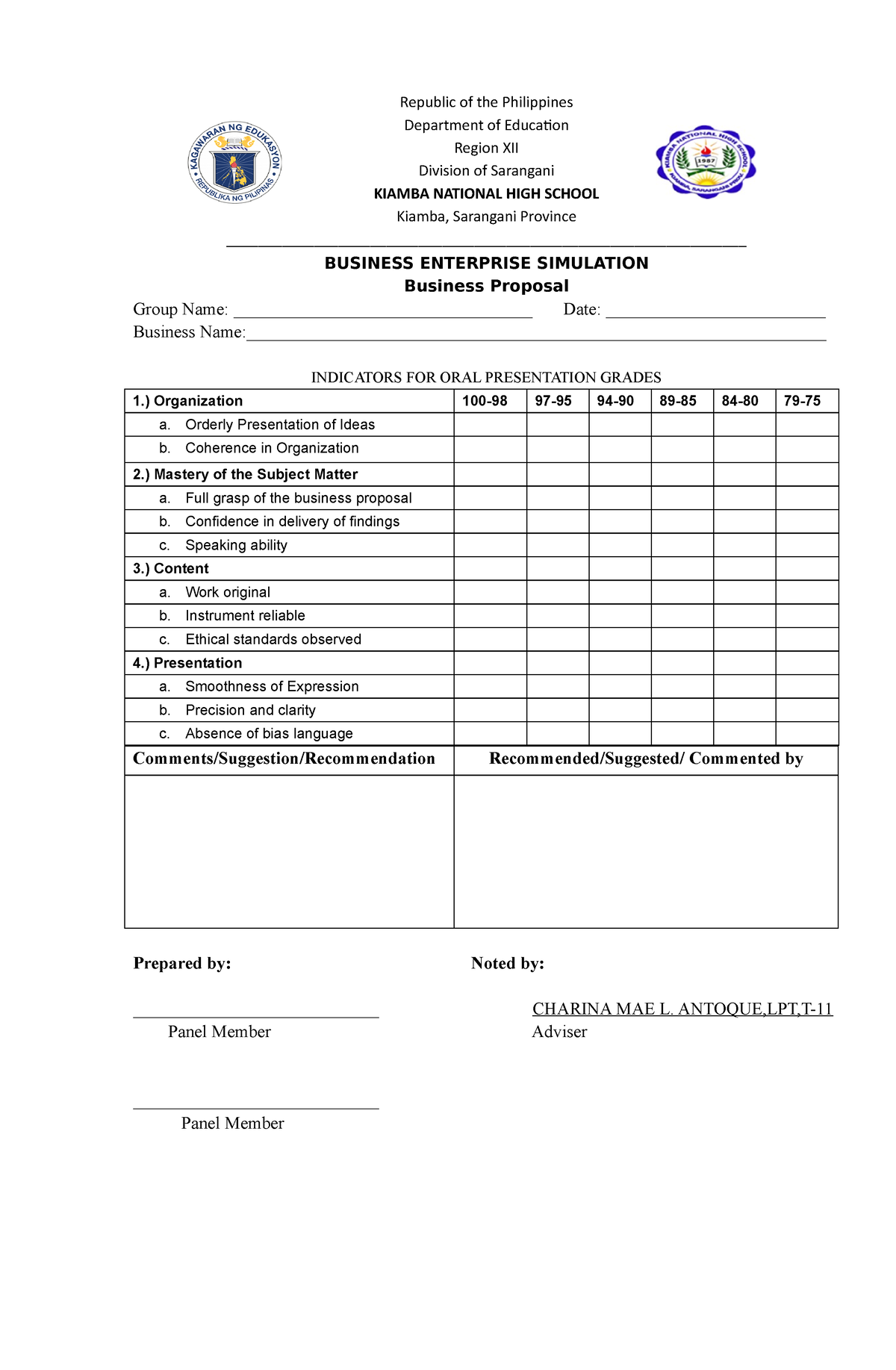 Business Enterprise Oral Grades 1 - health optimizing physical ...