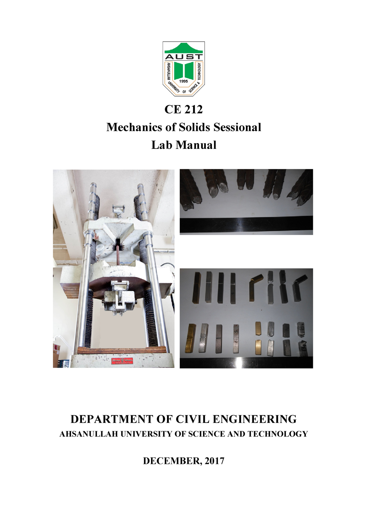 2 - Solid Mechanics Sessional - CE 212 Mechanics Of Solids Sessional ...