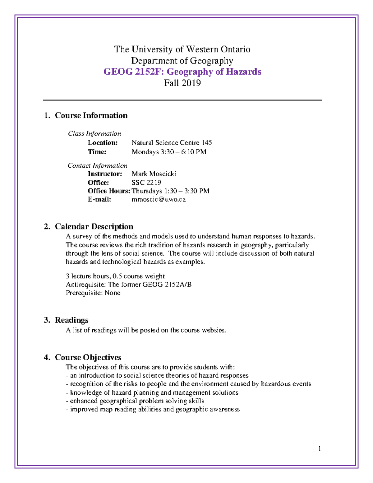 GEOG 2152F Course Outline The University of Western Ontario